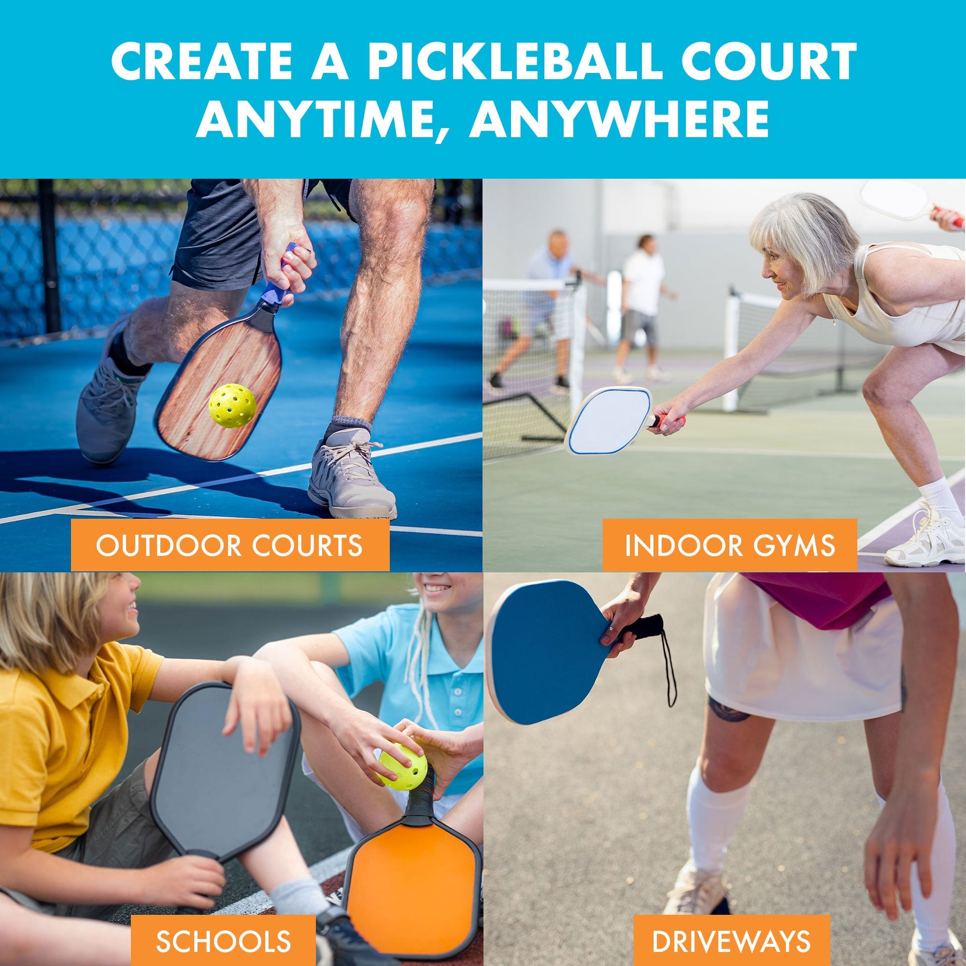 4 - Player Paddles, Net and Balls Set - Pickleball Anytime