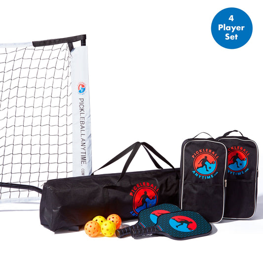 4 - Player Paddles, Net and Balls Set - Pickleball Anytime