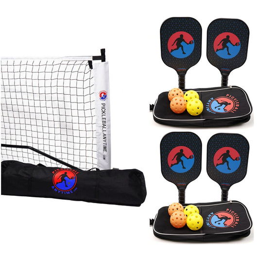 4 - Player Paddles, Net and Balls Set - Pickleball Anytime