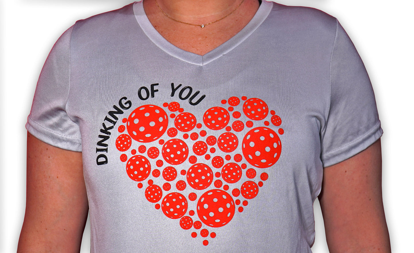 Pickleball Anytime Womens Activewear V-Neck "Dinking of You" T-Shirt